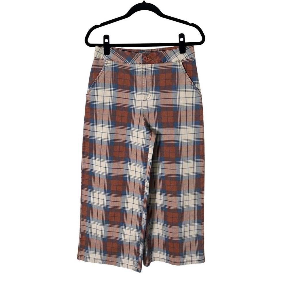 RVCA Womens Niku Plaid Wide Leg High Rise Cropped Pants Rust Blue Size 29 - Picture 4 of 14